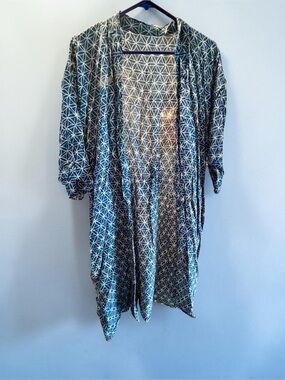 Boho Blue Geometric Print Kimono
